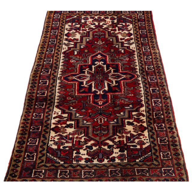 Persian 1960s Vintage Persian Heriz Red Handmade Medallion Wool Rug For Sale - Image 3 of 7