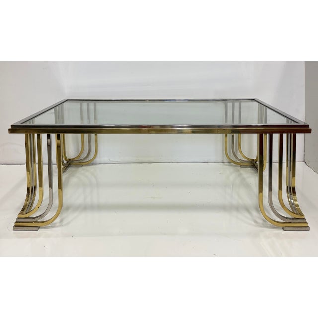 Mid 20th Century Bianci Firenze 1970s Italian Brass and Chrome Coffee Table With Glass Top For Sale - Image 5 of 6