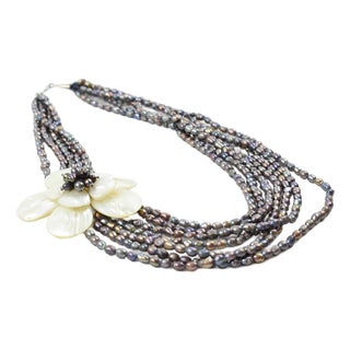 Freshwater Pearl and SeaShell Multi Strand Choker Necklace For Sale