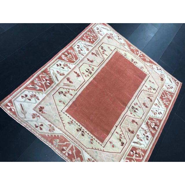 Antique White Orange and Tan Turkish Anatolian Vintage Rug 5′8″ × 6′4″ For Sale - Image 8 of 11