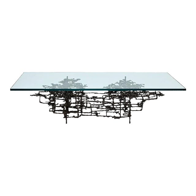 1970s Daniel Gluck Brutalist Sculptural Coffee Table in Bronze For Sale