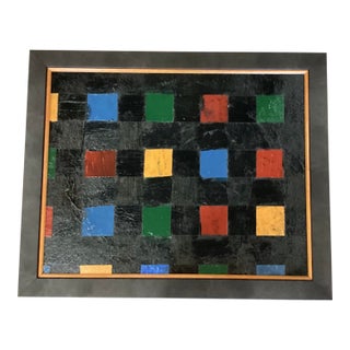 Mid 20th Century Charles Green Shaw (1892-1974) Oil on Board Features a Black Grid Filled With Squares of Primary Colors. For Sale