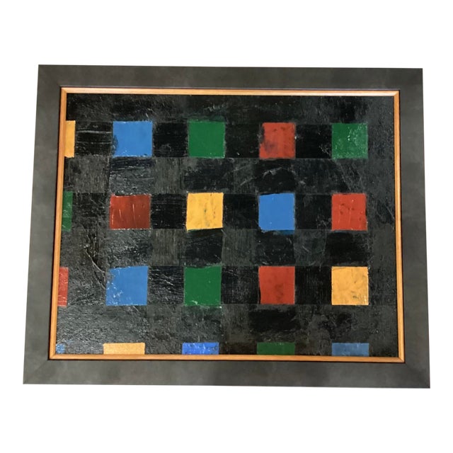 Mid 20th Century Charles Green Shaw (1892-1974) Oil on Board Features a Black Grid Filled With Squares of Primary Colors. For Sale