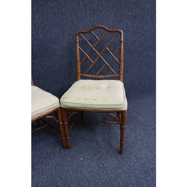 Hollywood Regency Hollywood Regency Style Faux Bamboo Carved Side Chairs - a Pair For Sale - Image 3 of 7