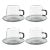 Bergamo Glass Tea & Coffee Cups and Saucers - Gray, Set of 4 For Sale
