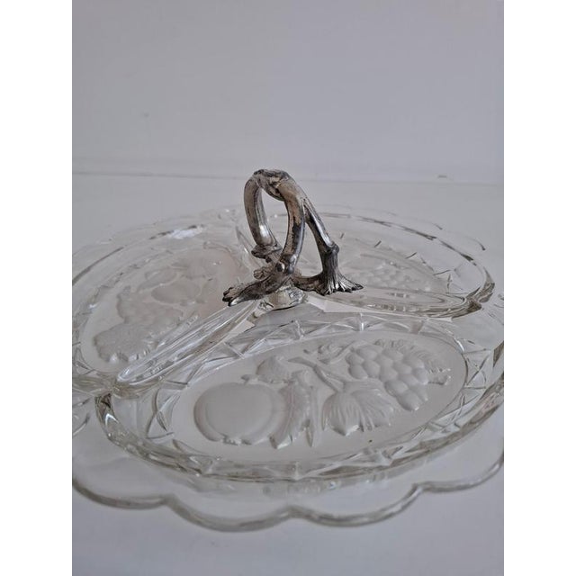 Art Deco Pressed Glass Divided Serving Dish with Alpaca Handle, 1930 For Sale - Image 15 of 18