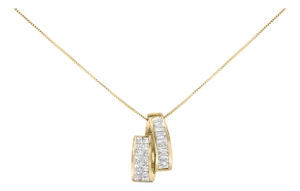 14K Yellow Gold 1 5/8 Cttw Princess and Baguette Diamond Duo Bar Pendant Necklace (G-H Color, VS2-SI1 Clarity) - 18"