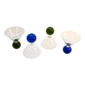 Postmodern Martini Cocktail Glasses Memphis Style Circa 1990 Set of 4