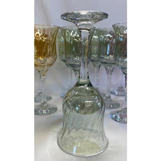 Vintage Iridescent Luster Goblets made by West Virginia Glass circa 1967. Set of (18) six of each color. Excellent...