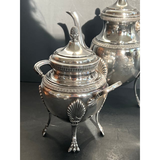 Antique Neoclassical French Silver-Plate Teapot Set Creamer & Sugar Box- 3 Pieces For Sale - Image 10 of 12