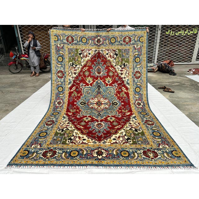 Red Heriz Hand-Knotted Wool Rug - 8'6" X 6'9" For Sale - Image 4 of 13