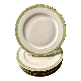 Antique French Limoges, T&v, Green & Gold Dinner Plates - Set of 6 For Sale