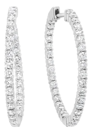 18K White Gold 3 5/8 Cttw Round Diamond Curved Inside-Outside Hoop Earrings (F-G Color, VS1-VS2 Clarity)