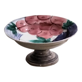 Large Late 20th Century Centerpiece Bowl With Attached Pedestal by Antica Fornac, Made in Italy For Sale