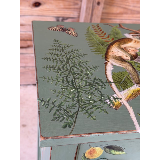 Mid 20th Century Custom Painted Tropical Decoupage Appliqué Four Drawer Chest For Sale - Image 5 of 12