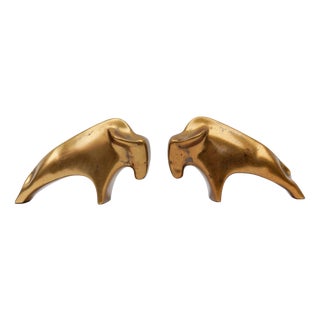 Mid-Century Modern Brass Bull Bookends, 1960s, Set of 2 For Sale