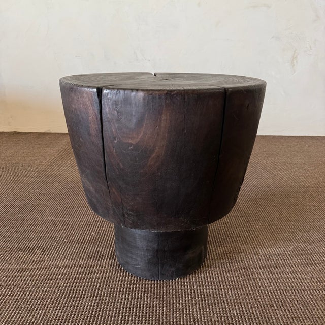 Vintage Reclaimed Walnut Carved Side Table 18" For Sale - Image 4 of 7