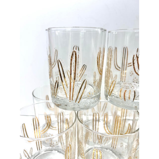 American 1970s 22kt Gold Cactus Old Fashioned Glasses by Culver - Set of 8 For Sale - Image 3 of 12