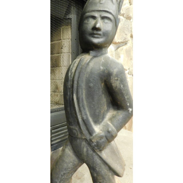 Mid 18th Century Pair of Hessian Soldier Cast Iron Fireplace Andirons 18th Century For Sale - Image 5 of 17
