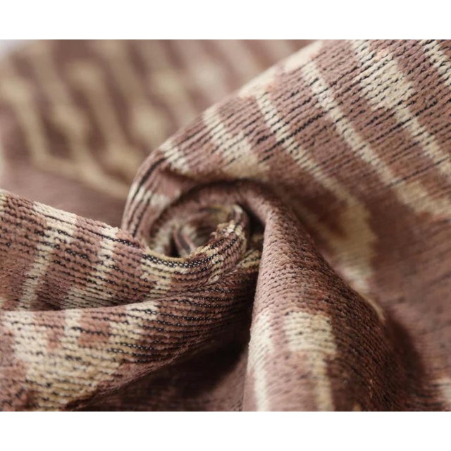 Textile Luxury Silk Velvet Ikat Throw Pillow 16x24 – Taupe & Blush Handmade For Sale - Image 7 of 8