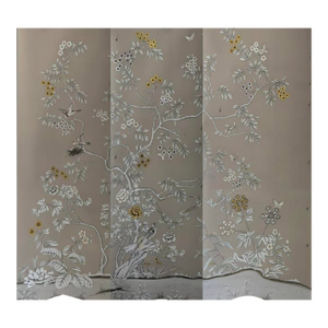 Chinoiserie Wallpaper Hand Painted Artworks on Grey Background - 3 Panels
