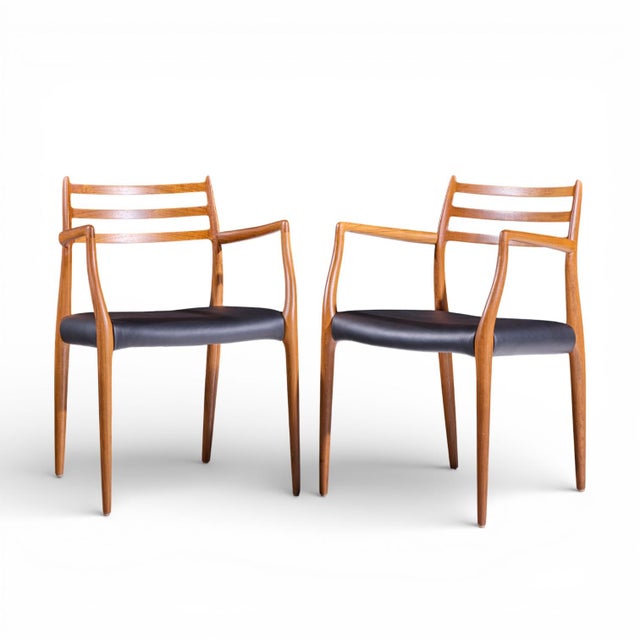 Mid-Century Modern Niels Moller Model 62 Mid Century Danish Teak Captains Chairs - Pair For Sale - Image 3 of 13