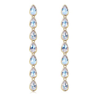 Nina Zhou Pear Blue Moonstone Gold Drop Earrings in 14k Yellow Gold - A Pair For Sale