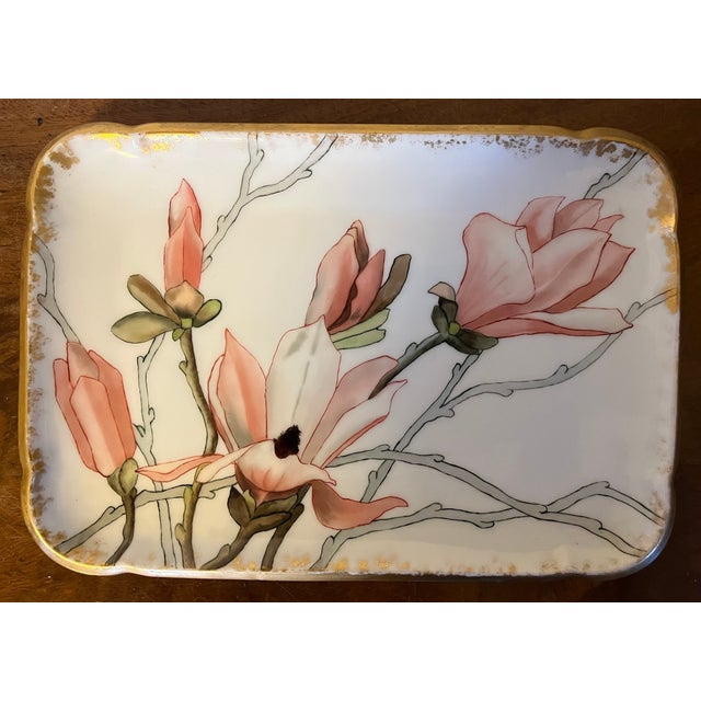 Ceramic Antique 19th Century Aesthetic Movement CFH GDM French Limoges Porcelain Rectangular Tray or Platter With Hand Painted Irises For Sale - Image 7 of 7
