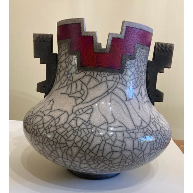 Purple Rick Foris Contemporary Raku Ceramics Art Studio Modern Sculptural Vase For Sale - Image 8 of 13