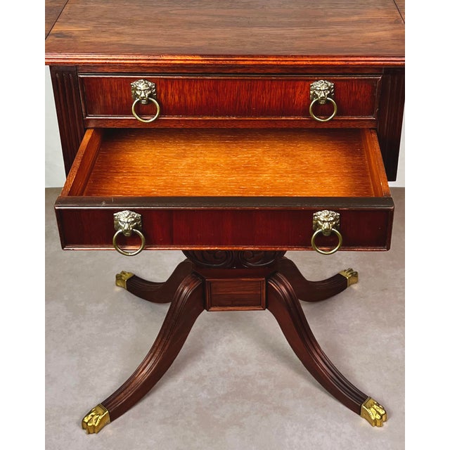 Early 20th Century Duncan Phyfe Revival Lyre Pedestal Mahogany Pembroke Side Table For Sale - Image 9 of 12