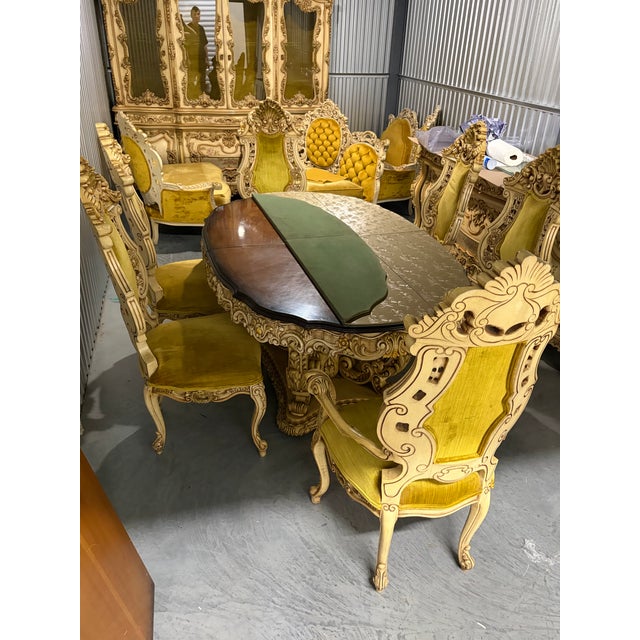 Antique White Late-20th-Century Italian Baroque/Rococo Revival Dining Room Table With 6 Chairs For Sale - Image 8 of 12