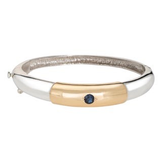 70s Ilias Lalaounis Bangle Bracelet Sapphire Sterling Silver 18k Gold Signed For Sale