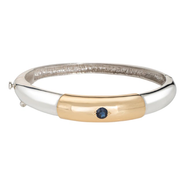 70s Ilias Lalaounis Bangle Bracelet Sapphire Sterling Silver 18k Gold Signed For Sale
