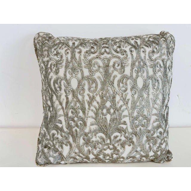 Turkish Ottoman Revival Silver Metallic Embroidered Linen Decorative Pillow For Sale - Image 13 of 16