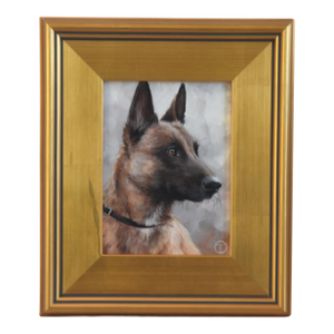 Belgian Shepherd Portrait Painting Including the Antiqued Gold Wood Frame