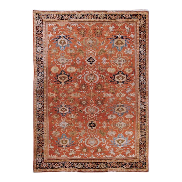 Antique 19th Century Orange Sultanabad Area Rug 8'5 X 11'10 For Sale