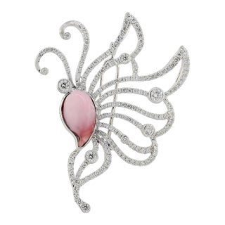 Pink Natural Saltwater Conch Pearl & Diamond Platinum Brooch For Sale
