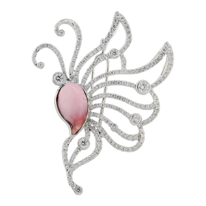 Pink Natural Saltwater Conch Pearl & Diamond Platinum Brooch