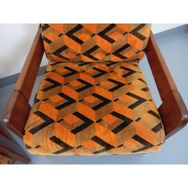 Set of Vintage Sled Chairs in Walnut and Velvet Fabric, 1970s For Sale - Image 6 of 18