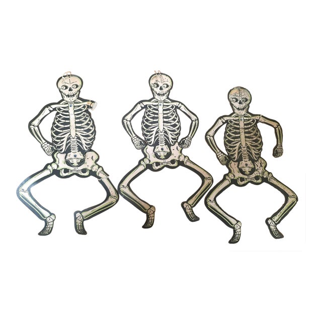 Vintage Halloween Beistle Skelton Set 3 Jointed For Sale