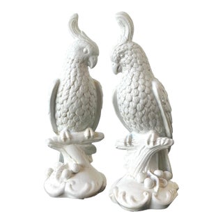 Vintage Glazed Ceramic Cockatoos - A Pair For Sale