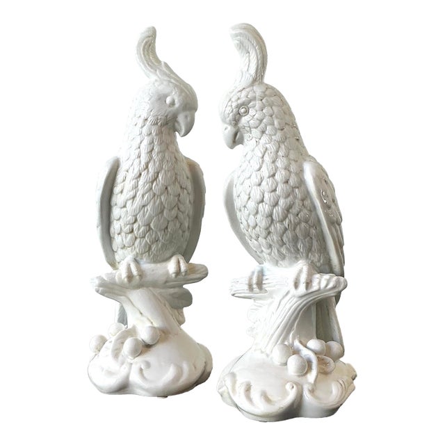 Vintage Glazed Ceramic Cockatoos - A Pair For Sale