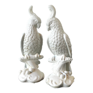 Vintage Glazed Ceramic Cockatoos - A Pair