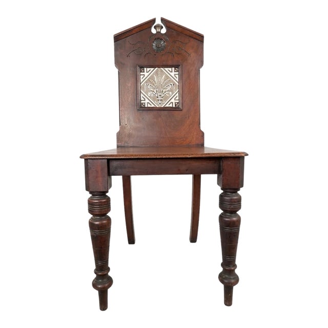 Late 19th-Century Victorian Aesthetic Movement Walnut Hall Chair With Inset Tazza Tile For Sale
