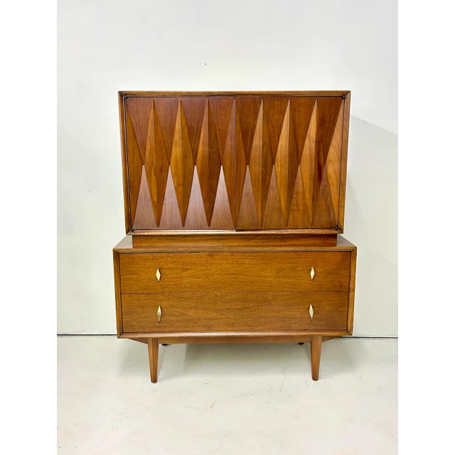 Vintage Walnut Diamond Door Chest by Albert Pavin for Basic Witz For Sale - Image 4 of 10