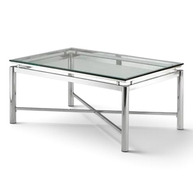 1970s Ultra-Modern 3-Piece Glass and Chrome Coffee Table & Two Matching End Tables. For Sale In Raleigh - Image 6 of 10