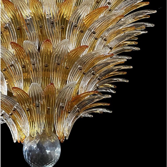 Palmette Ceiling Light with 163 Amber and Trasparent Glasses, 1980s For Sale - Image 3 of 18