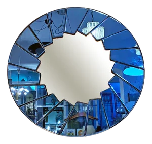 Mid-Century Modern Italian Blue Round Mirror with Glass Frame, 1960s