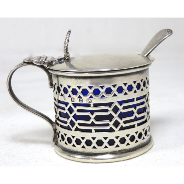 1920s Antique Sterling Silver & Cobalt Glass Mustard Pot Chairish