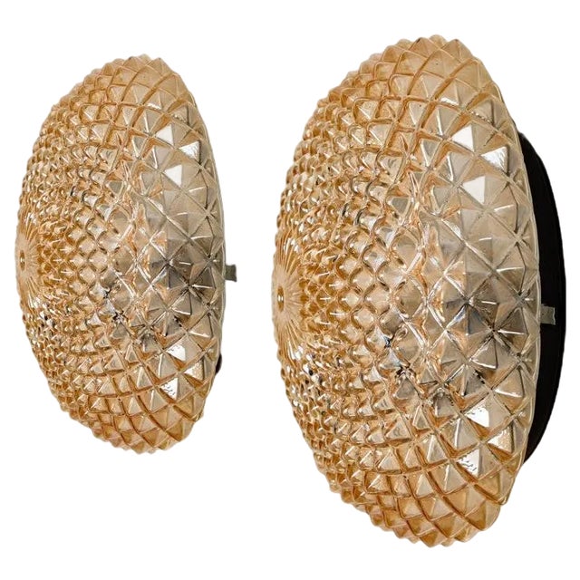 Amber Glass Flush Mount or Wall Light, Germany, 1960s For Sale